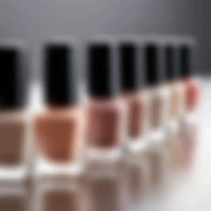 An elegant display of neutral nail polish shades suitable for professional settings.