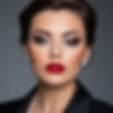 A glamorous mob wife makeup look featuring bold lipstick and smoky eyes