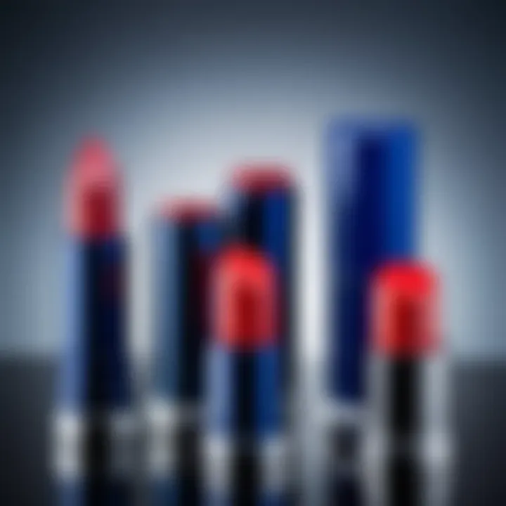 The rich hues of blue-toned red lipsticks displayed on a vanity