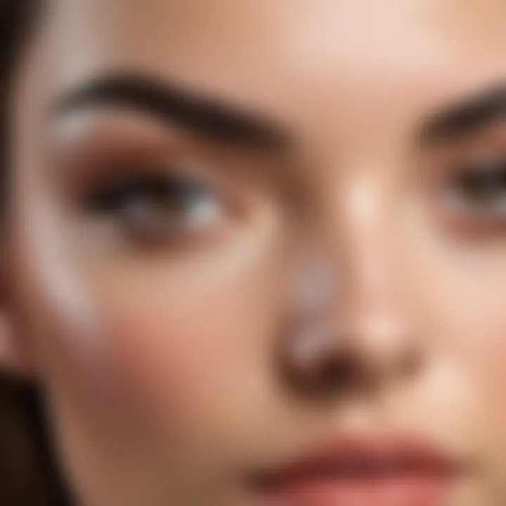 A close-up of well-defined thick straight eyebrows on a model showcasing their natural beauty