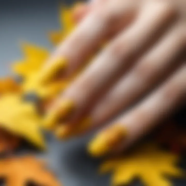 Seasonal yellow nail design inspired by autumn leaves