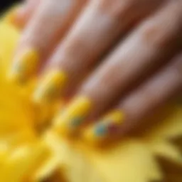 Vibrant yellow nail art with floral accents