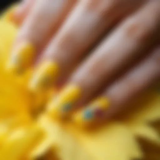 Vibrant yellow nail art with floral accents