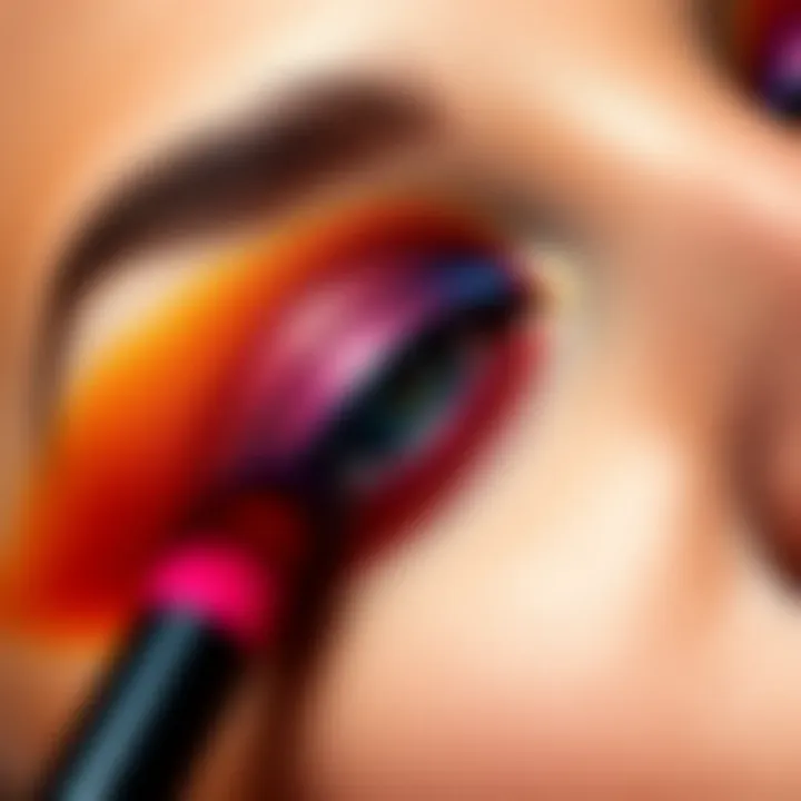 Close-up of eyeshadow application with vibrant color palette