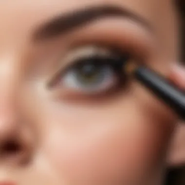 User demonstrating the proper technique for using an eye makeup tool