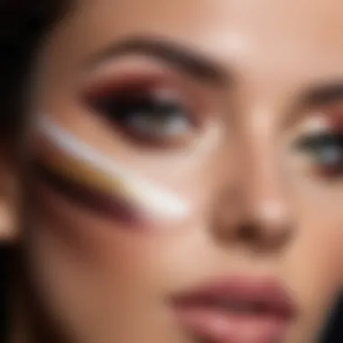 A makeup tutorial scene demonstrating the application of eyeshadow strips.