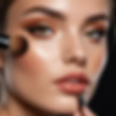 Close-up of a makeup brush applying foundation to a flawless skin