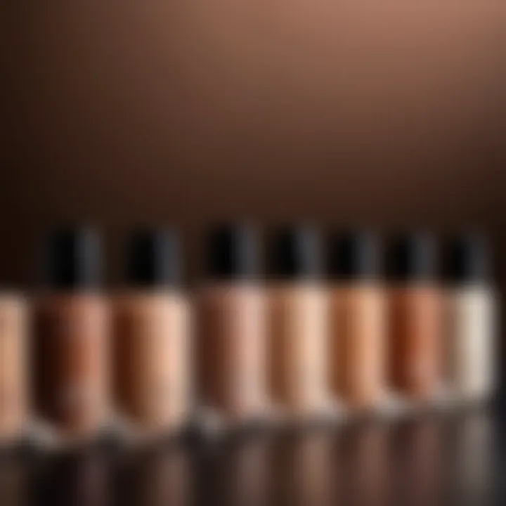 Various foundation products tailored for different skin types displayed artistically