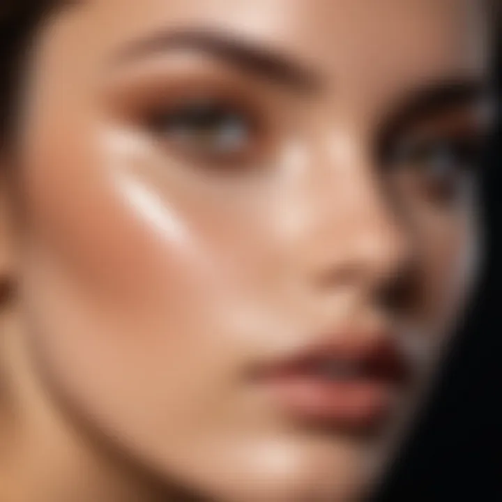 A flawless foundation application on a model's face showing smooth texture