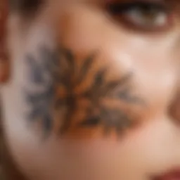 A close-up of skin with a tattoo partially covered by foundation