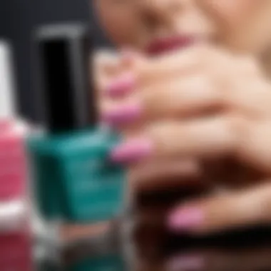 Close-up of various nail polish colors for French manicure