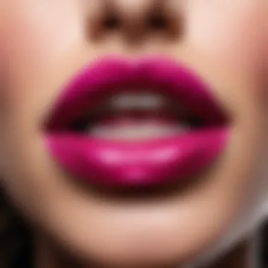 Close-up of fuchsia lipstick applied on lips