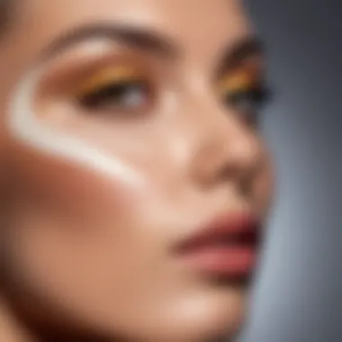 Close-up of a highlighter and contour application technique