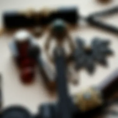 Collection of Gothic Accessories A collection of Gothic accessories, including ornate jewelry and statement pieces.