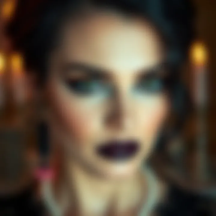 Elegant Gothic Makeup Look An elegant makeup look inspired by Gothic aesthetics, showcasing bold eyeliner and dark lipstick.