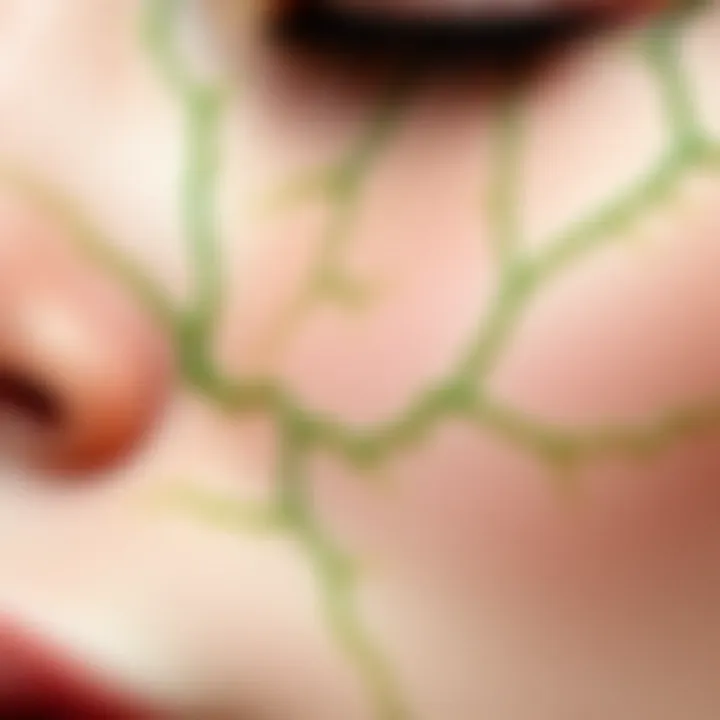 Detailed view of green veins on skin
