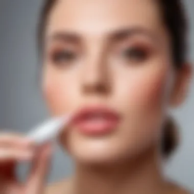 A person applying lip treatment for plumpness