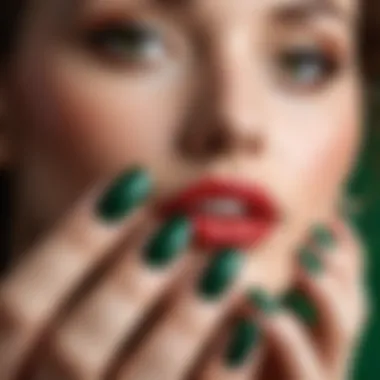 Close-Up of Haki Green Nail Polish Close-up of Haki green nail polish applied on nails