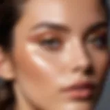 Close-up of a flawless makeup application showcasing highlighter on cheekbones