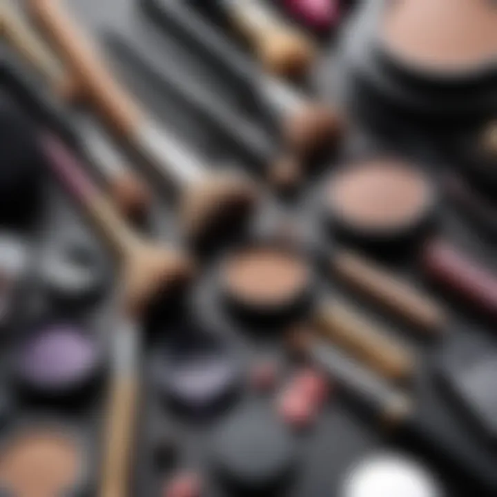 A detailed arrangement of essential makeup tools