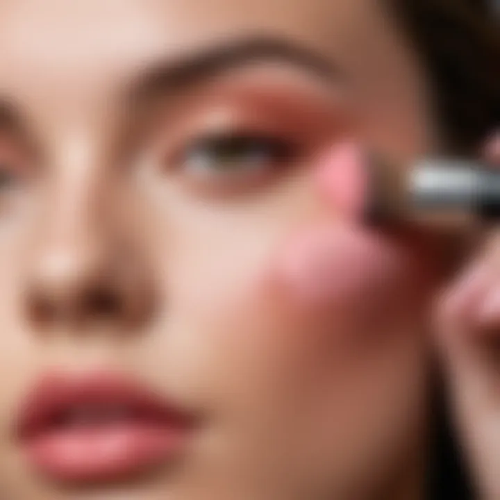 Close-up of liquid blush being applied on a cheek