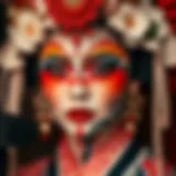 A stunning display of traditional Japanese makeup techniques showcasing vibrant colors and intricate designs.