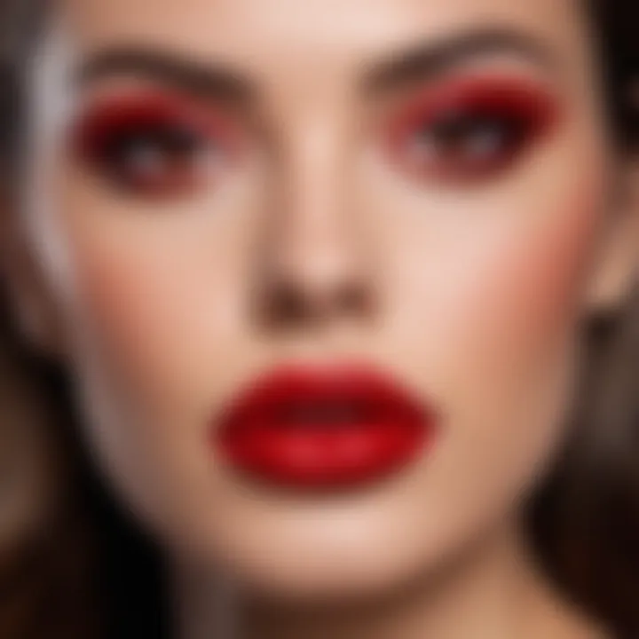 A beauty enthusiast showcasing a bold velvet red lip look