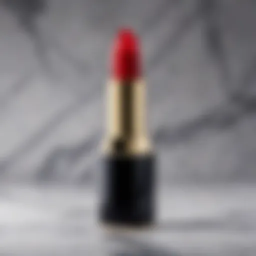 Luxurious velvet red lipstick on a marble surface