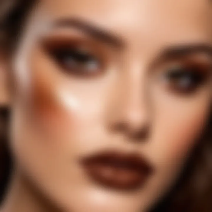 Close-up of a model's face featuring expertly applied coffee-toned makeup.