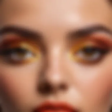 A close-up of brown eyes accented with vibrant eyeshadow colors