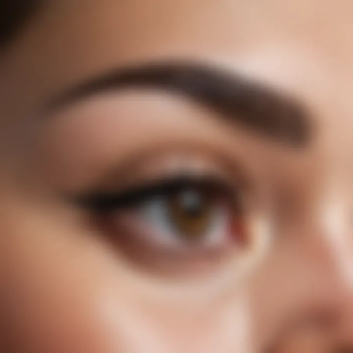 A close-up of a well-defined eyebrow using pencil technique