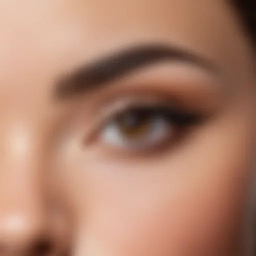 Close-up of a perfectly shaped eyebrow created with eyebrow pencil.