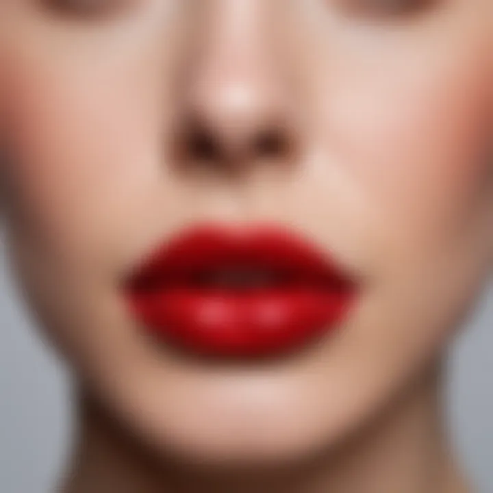 A close-up of the effects of long-lasting red lipstick on the lips.