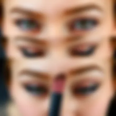 Close-up of cat eye makeup techniques with varying eyeliner styles