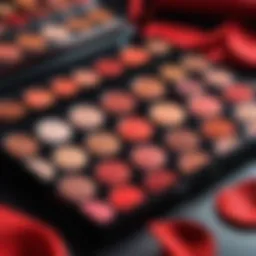 Elegant makeup palette with red tones
