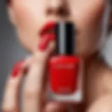 Classic red nail polish bottle with a sleek design showcasing the lustrous color.