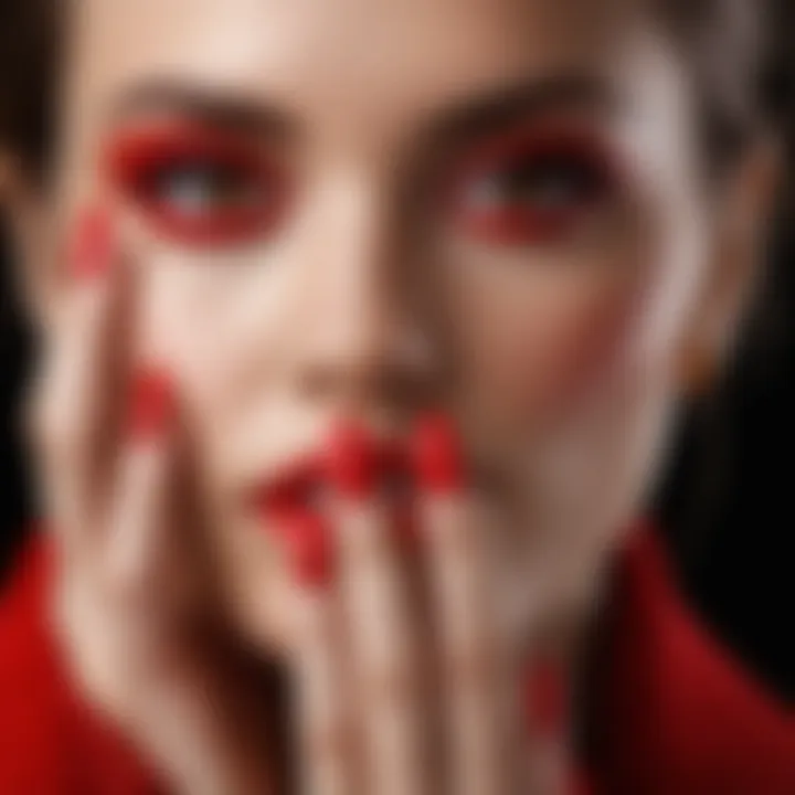 A symbolic representation of red nails against a backdrop of rich textures.