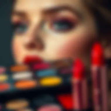 A palette featuring bold eyeshadow colors that complement red lipstick.