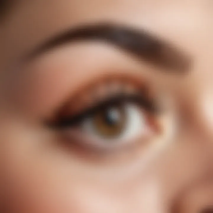 Close-up of curled eyelashes after using the curler