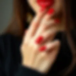 Vibrant red nail polish applied on short nails