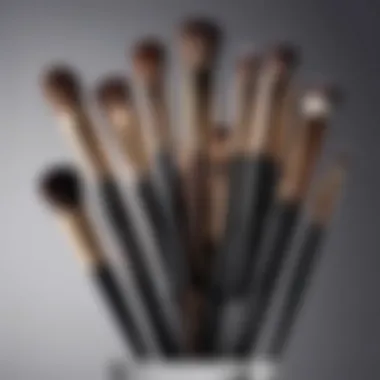 Different types of contour brushes arranged on a vanity