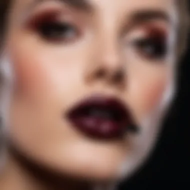 A model demonstrating dark lipstick application techniques.