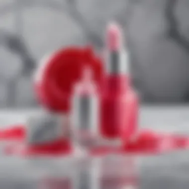 An artistic arrangement of lip gloss ingredients on a marble background