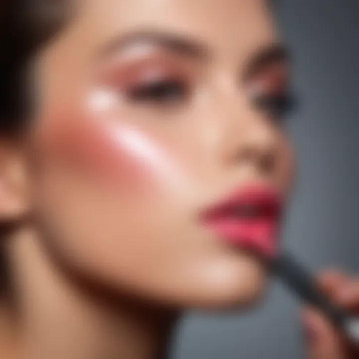 Close-up of a makeup artist applying lipgloss to enhance the lips.