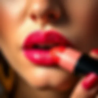 Close-up of lipstick application on lips