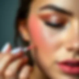 Elegant liquid blush application on cheek