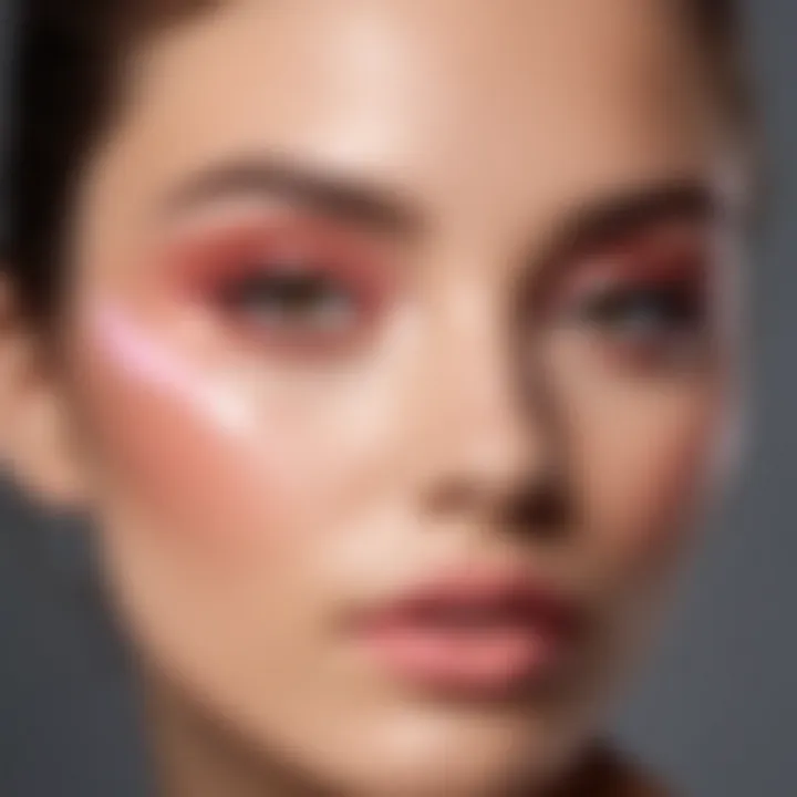 Application of liquid blush on a flawless complexion