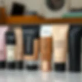 Different makeup base products lined up