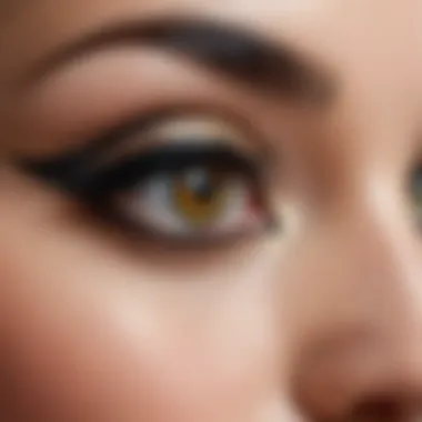 Close-up of eye makeup showcasing intricate eyeliner techniques.