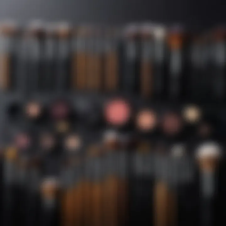 Elegant arrangement of makeup brushes and palettes